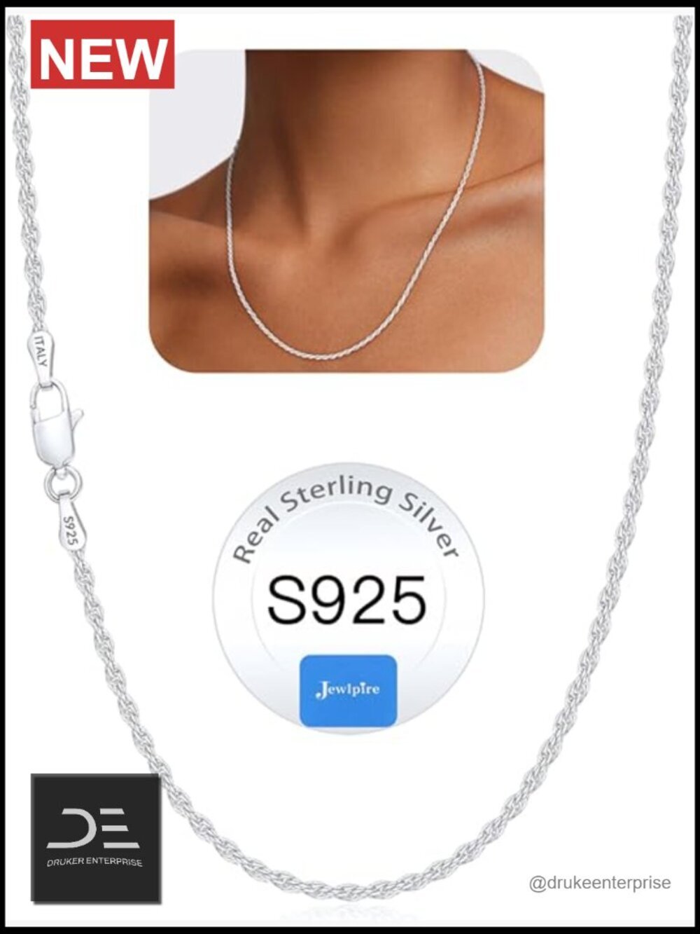 1.5mm 2mm 925 Sterling Silver Rope Chain Necklace for Women, Smooth Sturdy